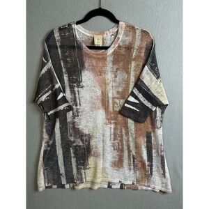 JESS & JANE Abstract Print Short Sleeve Top, M